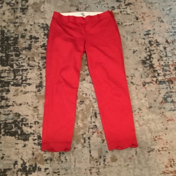 J Crew Winnie red scalloped capri pants, size 4 - Picture 1 of 7